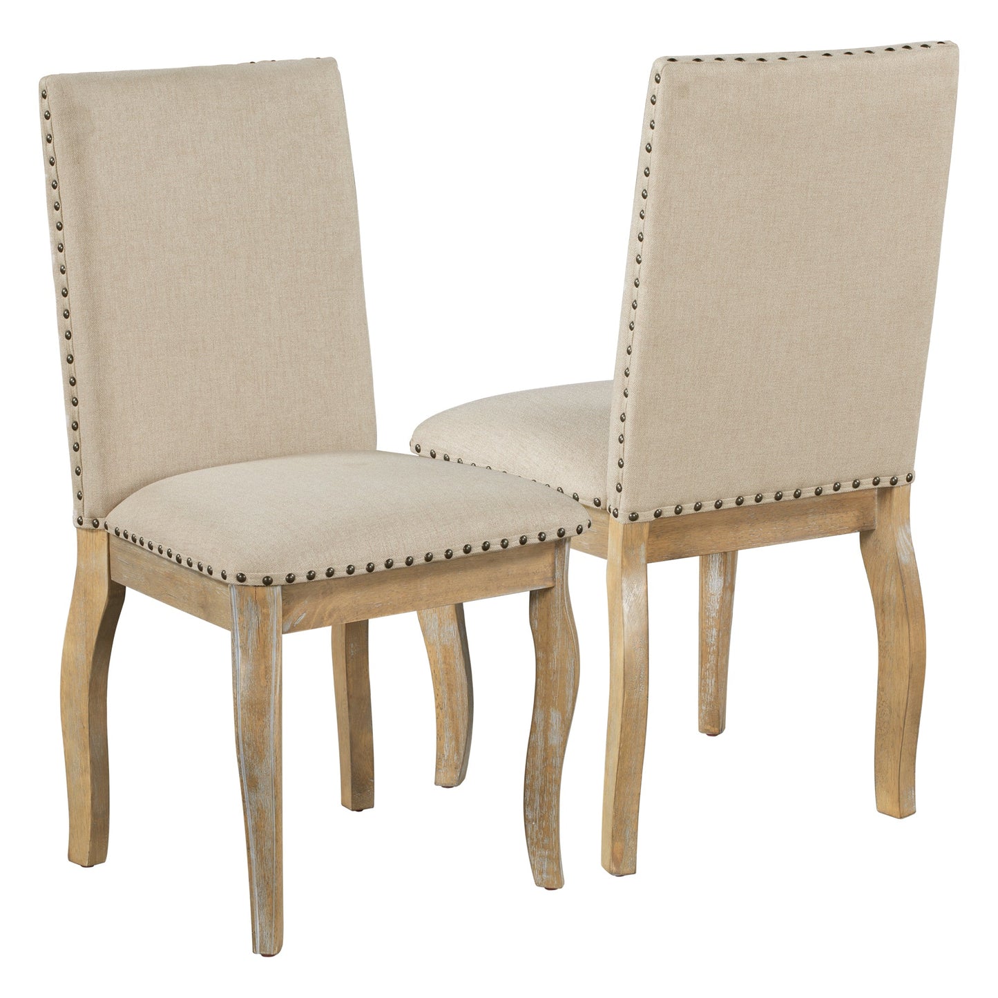TREXM Set of 4 Dining chairs Wood Upholstered Fabirc Dining Room Chairs with Nailhead (Natural Wood Wash) - 1st Choice Furniture Direct