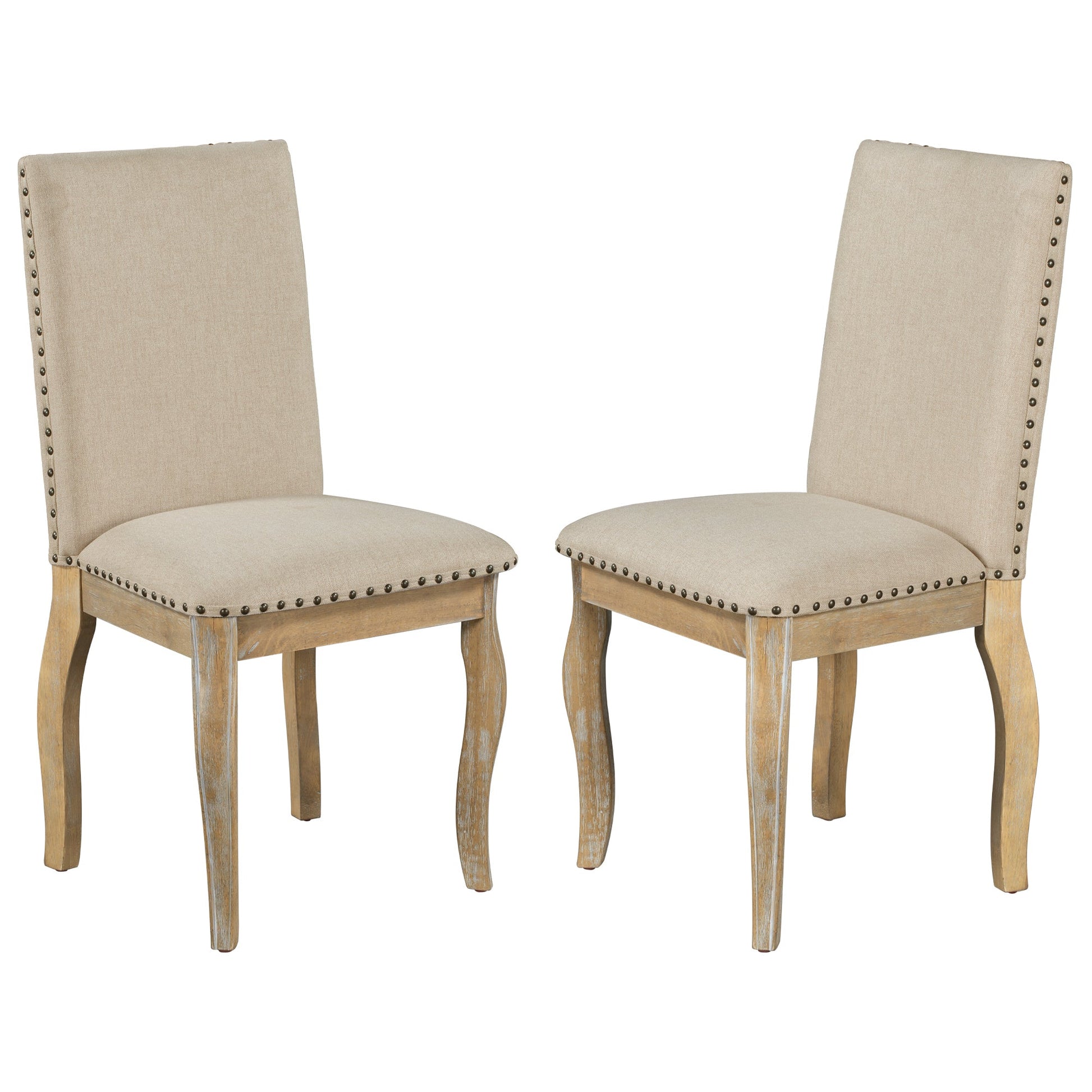 TREXM Set of 4 Dining chairs Wood Upholstered Fabirc Dining Room Chairs with Nailhead (Natural Wood Wash) - 1st Choice Furniture Direct