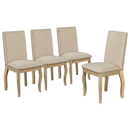 TREXM Set of 4 Dining chairs Wood Upholstered Fabirc Dining Room Chairs with Nailhead (Natural Wood Wash) - 1st Choice Furniture Direct