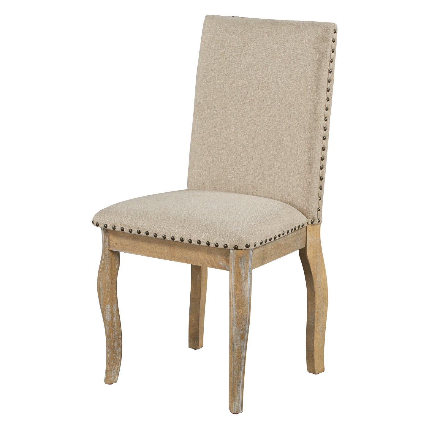 TREXM Set of 4 Dining chairs Wood Upholstered Fabirc Dining Room Chairs with Nailhead (Natural Wood Wash) - 1st Choice Furniture Direct
