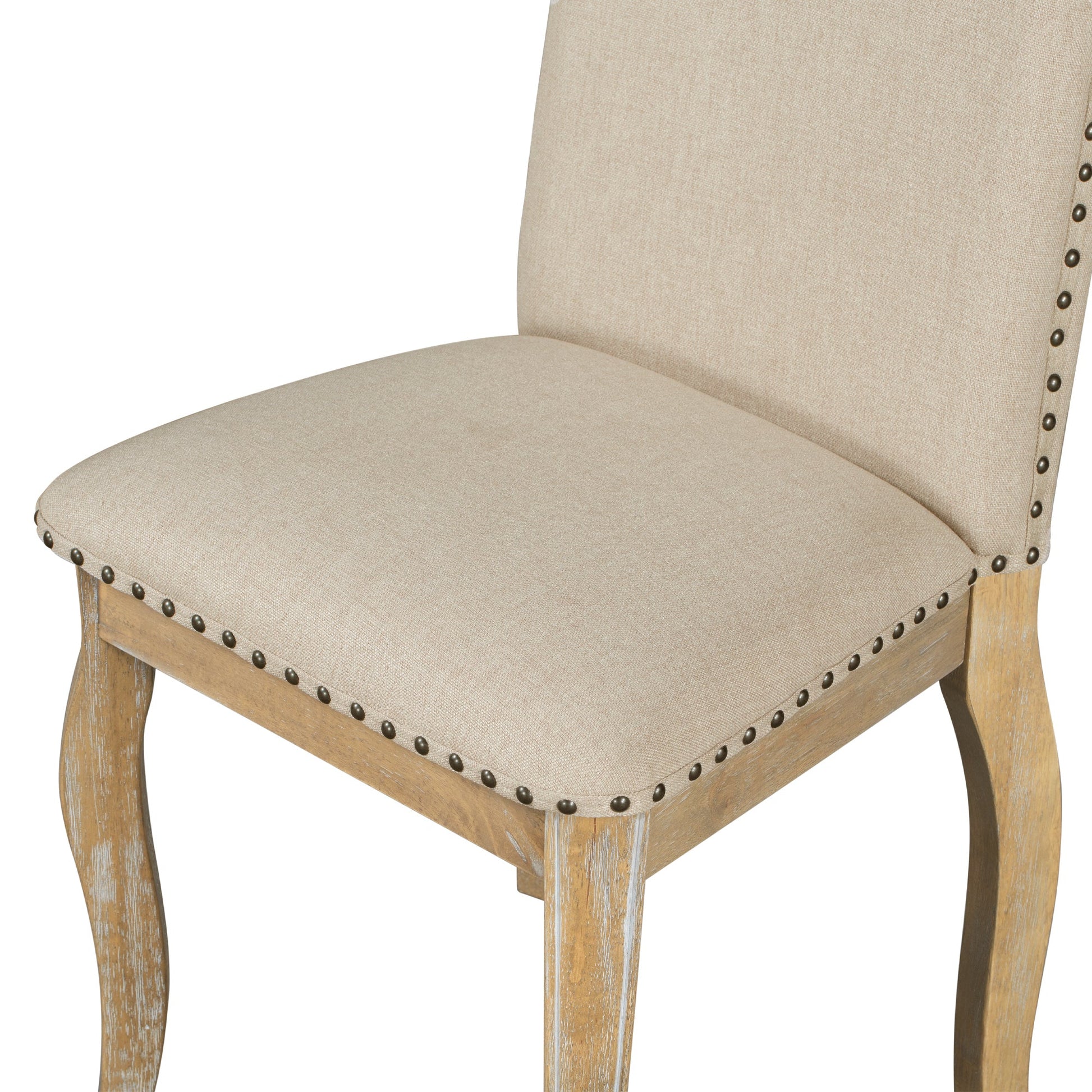 TREXM Set of 4 Dining chairs Wood Upholstered Fabirc Dining Room Chairs with Nailhead (Natural Wood Wash) - 1st Choice Furniture Direct