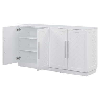TREXM Sideboard Buffet Cabinet with Storage, Buffet Cabinet with Adjustable Shelves and Silver Handles Sideboard Cabinet for Kitchen, Dining Room, Living Room, White - 1st Choice Furniture Direct