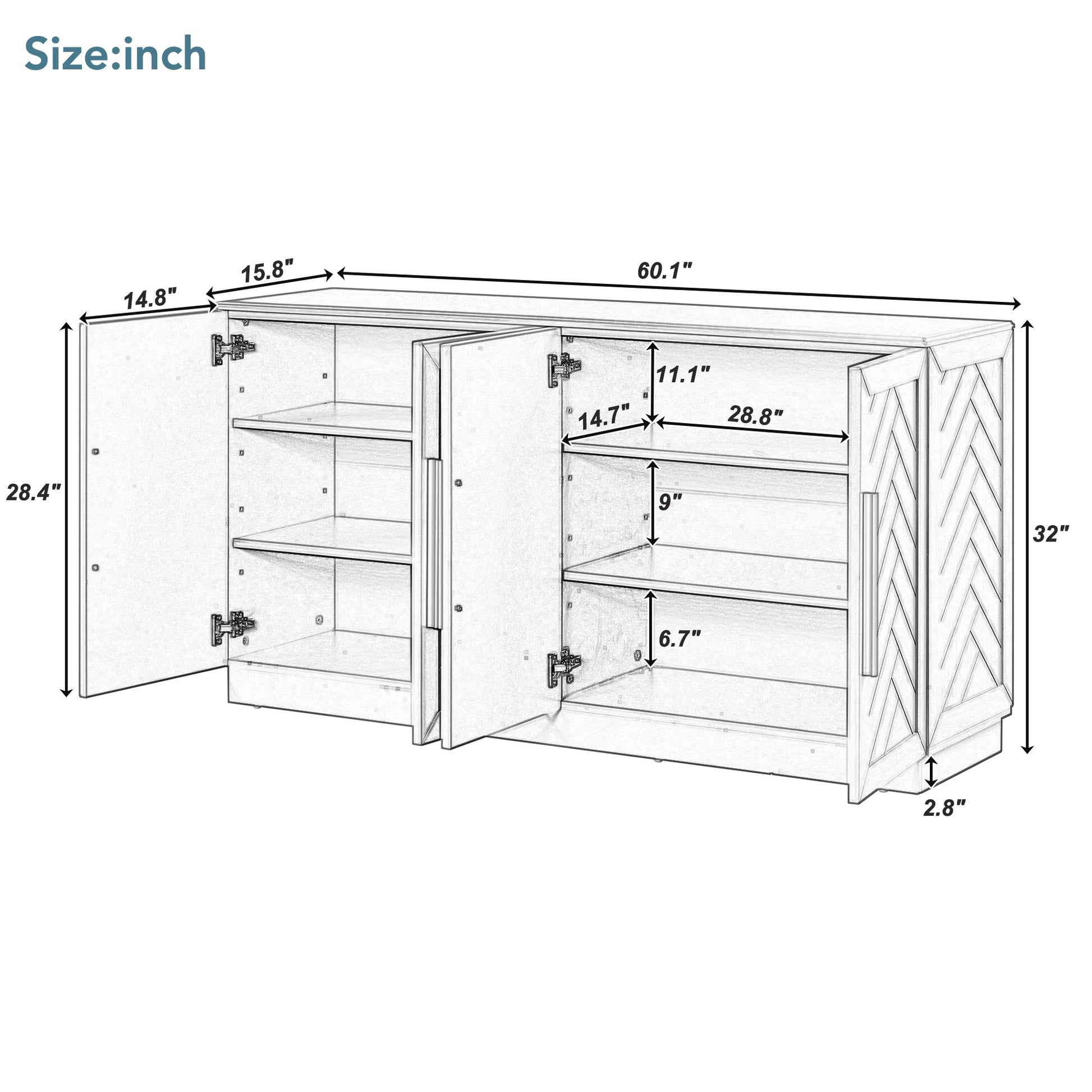 TREXM Sideboard Buffet Cabinet with Storage, Buffet Cabinet with Adjustable Shelves and Silver Handles Sideboard Cabinet for Kitchen, Dining Room, Living Room, White - 1st Choice Furniture Direct