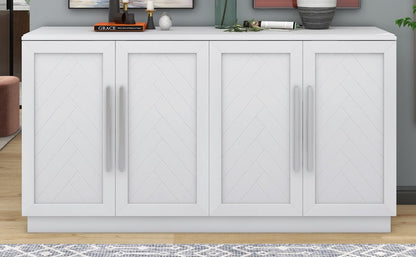 TREXM Sideboard Buffet Cabinet with Storage, Buffet Cabinet with Adjustable Shelves and Silver Handles Sideboard Cabinet for Kitchen, Dining Room, Living Room, White - 1st Choice Furniture Direct