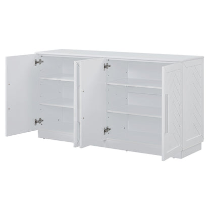 TREXM Sideboard Buffet Cabinet with Storage, Buffet Cabinet with Adjustable Shelves and Silver Handles Sideboard Cabinet for Kitchen, Dining Room, Living Room, White - 1st Choice Furniture Direct