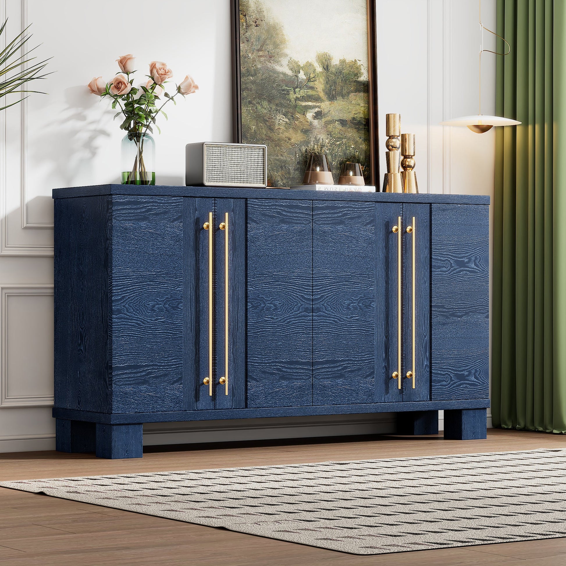 TREXM Sideboard Buffet Cabinet with Storage, Wood Sideboard with Adjustable Shelves and Gold Handles for Kitchen, Dining Room and Living Room (Antique Navy) - 1st Choice Furniture Direct