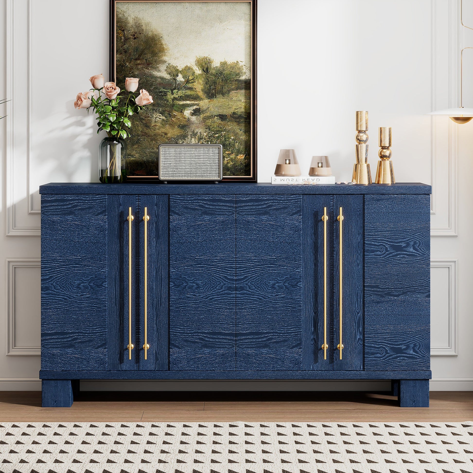 TREXM Sideboard Buffet Cabinet with Storage, Wood Sideboard with Adjustable Shelves and Gold Handles for Kitchen, Dining Room and Living Room (Antique Navy) - 1st Choice Furniture Direct