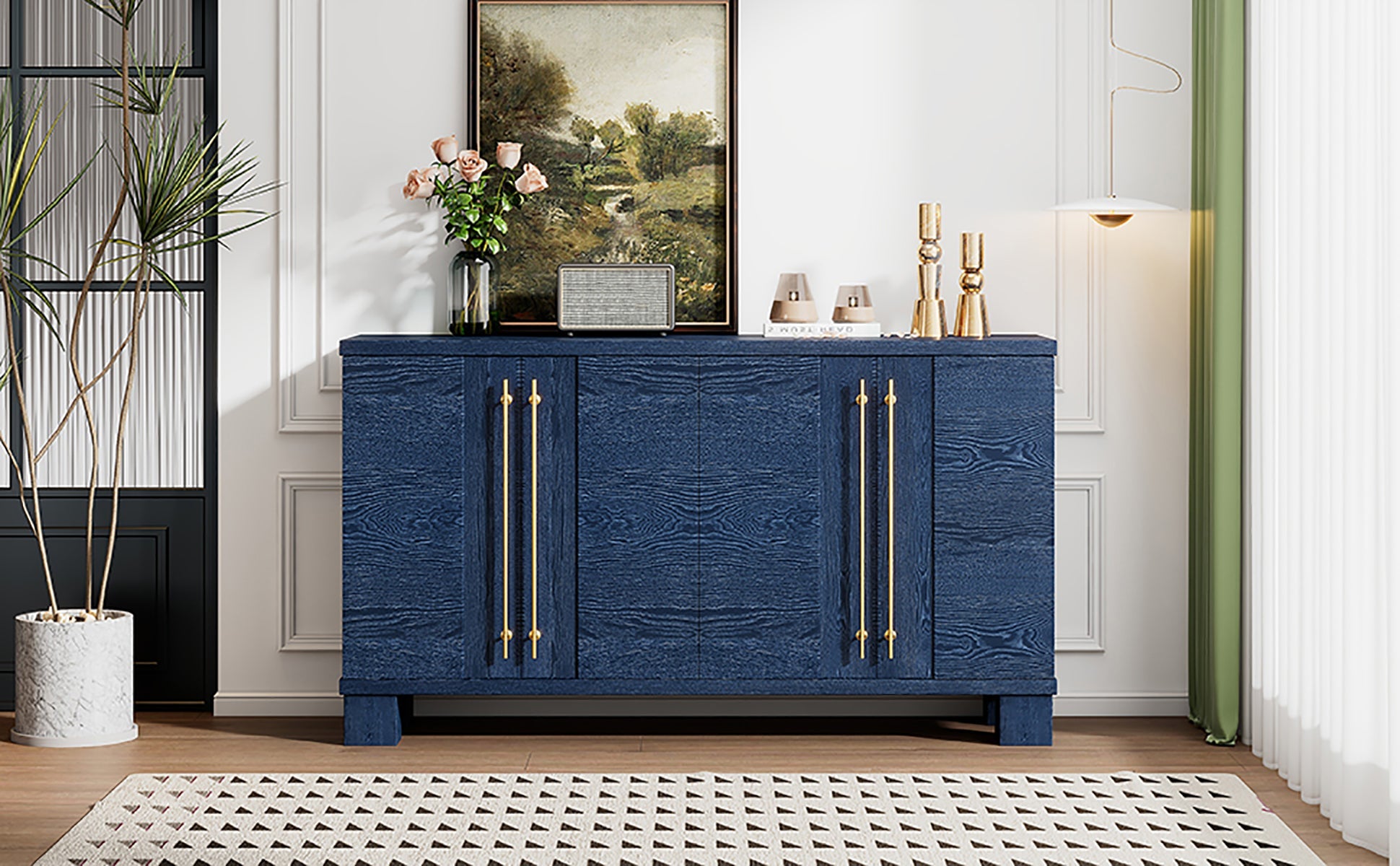 TREXM Sideboard Buffet Cabinet with Storage, Wood Sideboard with Adjustable Shelves and Gold Handles for Kitchen, Dining Room and Living Room (Antique Navy) - 1st Choice Furniture Direct