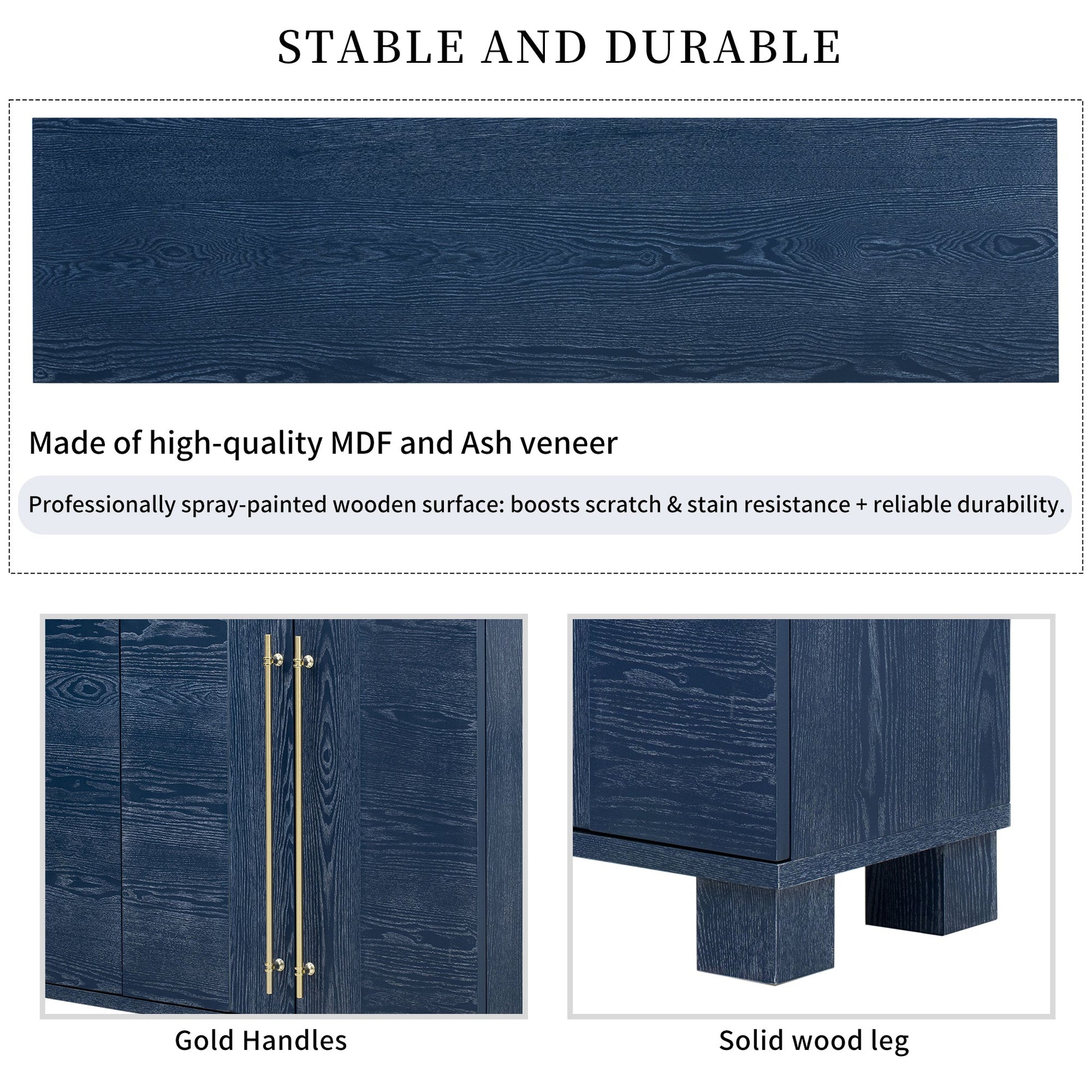 TREXM Sideboard Buffet Cabinet with Storage, Wood Sideboard with Adjustable Shelves and Gold Handles for Kitchen, Dining Room and Living Room (Antique Navy) - 1st Choice Furniture Direct