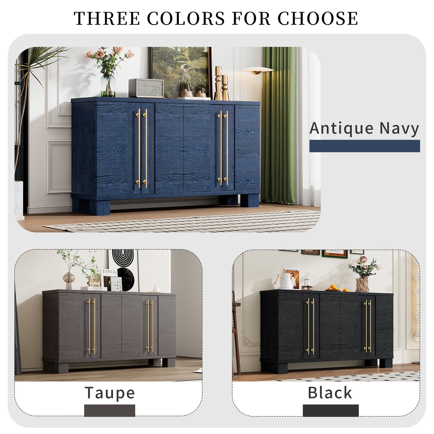 TREXM Sideboard Buffet Cabinet with Storage, Wood Sideboard with Adjustable Shelves and Gold Handles for Kitchen, Dining Room and Living Room (Antique Navy) - 1st Choice Furniture Direct