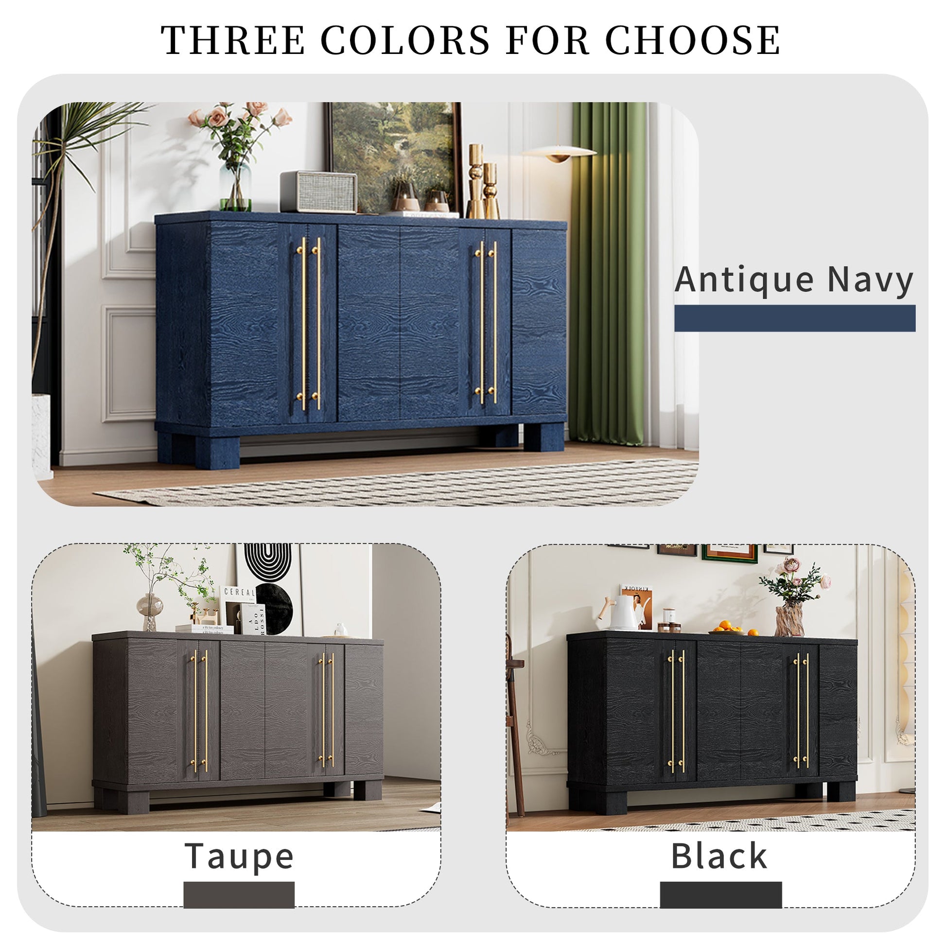 TREXM Sideboard Buffet Cabinet with Storage, Wood Sideboard with Adjustable Shelves and Gold Handles for Kitchen, Dining Room and Living Room (Antique Navy) - 1st Choice Furniture Direct