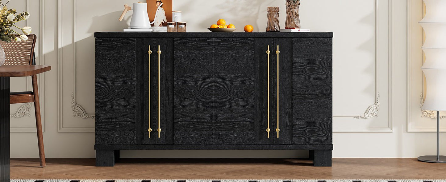 TREXM Sideboard Buffet Cabinet with Storage, Wood Sideboard with Adjustable Shelves and Gold Handles for Kitchen, Dining Room and Living Room (Black) - 1st Choice Furniture Direct