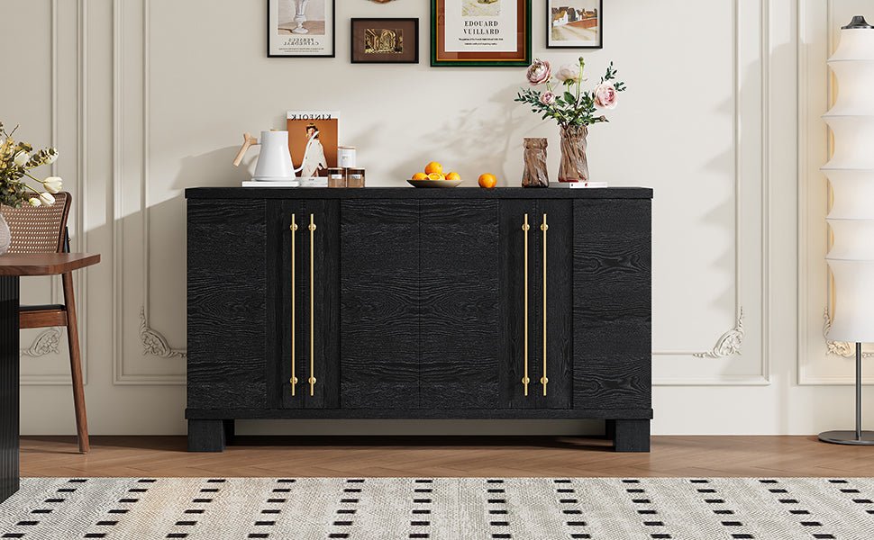 TREXM Sideboard Buffet Cabinet with Storage, Wood Sideboard with Adjustable Shelves and Gold Handles for Kitchen, Dining Room and Living Room (Black) - 1st Choice Furniture Direct