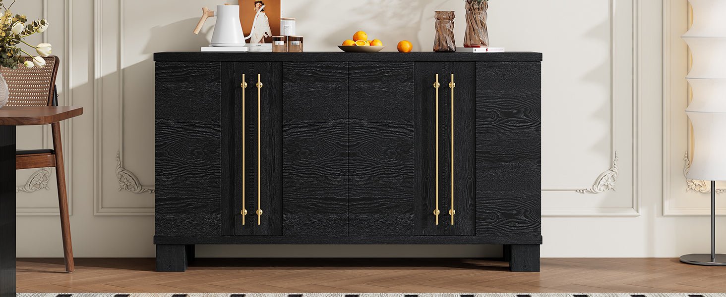 TREXM Sideboard Buffet Cabinet with Storage, Wood Sideboard with Adjustable Shelves and Gold Handles for Kitchen, Dining Room and Living Room (Black) - 1st Choice Furniture Direct