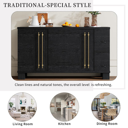 TREXM Sideboard Buffet Cabinet with Storage, Wood Sideboard with Adjustable Shelves and Gold Handles for Kitchen, Dining Room and Living Room (Black) - 1st Choice Furniture Direct