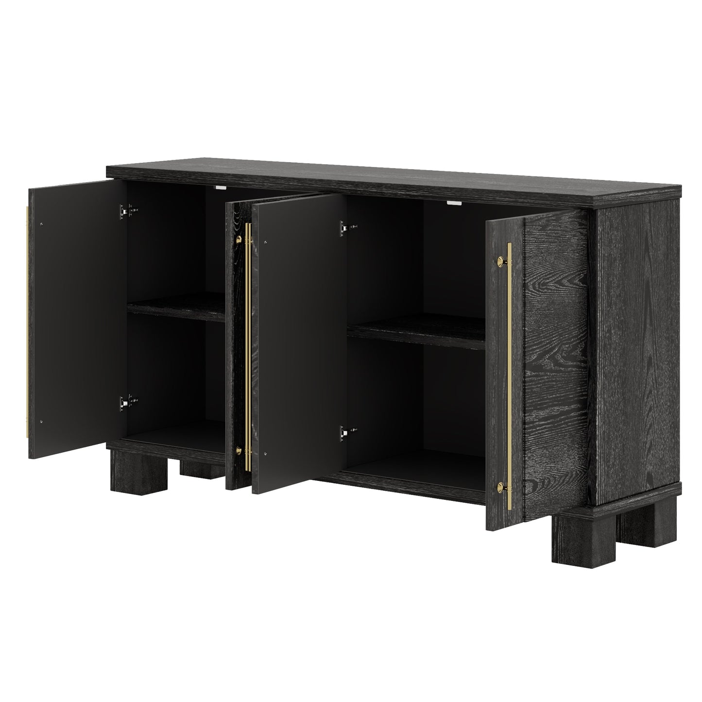 TREXM Sideboard Buffet Cabinet with Storage, Wood Sideboard with Adjustable Shelves and Gold Handles for Kitchen, Dining Room and Living Room (Black) - 1st Choice Furniture Direct