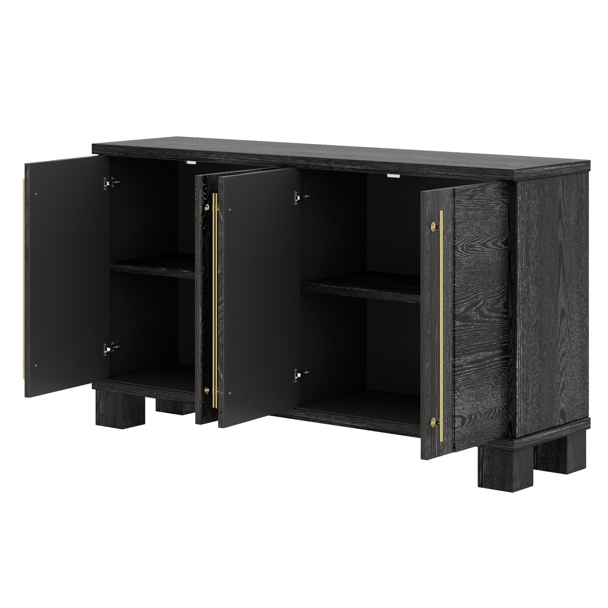 TREXM Sideboard Buffet Cabinet with Storage, Wood Sideboard with Adjustable Shelves and Gold Handles for Kitchen, Dining Room and Living Room (Black) - 1st Choice Furniture Direct