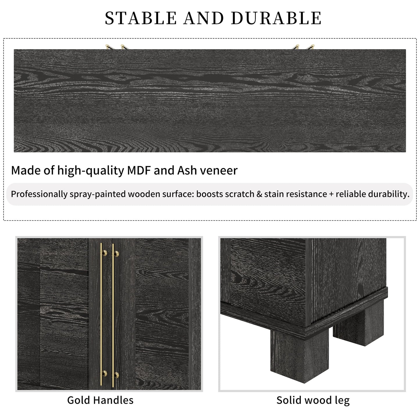 TREXM Sideboard Buffet Cabinet with Storage, Wood Sideboard with Adjustable Shelves and Gold Handles for Kitchen, Dining Room and Living Room (Black) - 1st Choice Furniture Direct