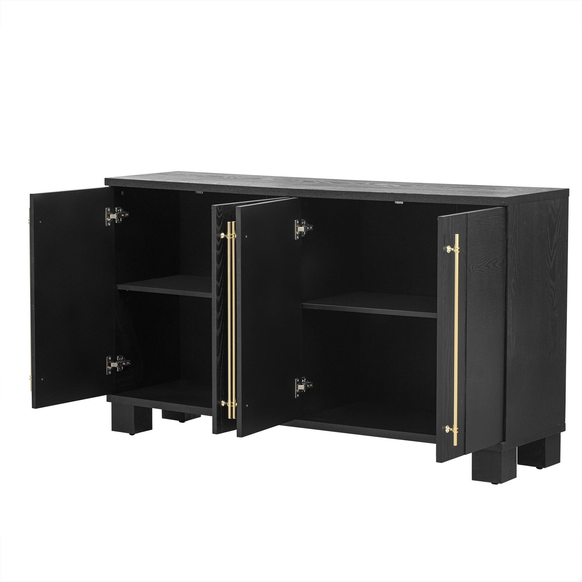 TREXM Sideboard Buffet Cabinet with Storage, Wood Sideboard with Adjustable Shelves and Gold Handles for Kitchen, Dining Room and Living Room (Black) - 1st Choice Furniture Direct