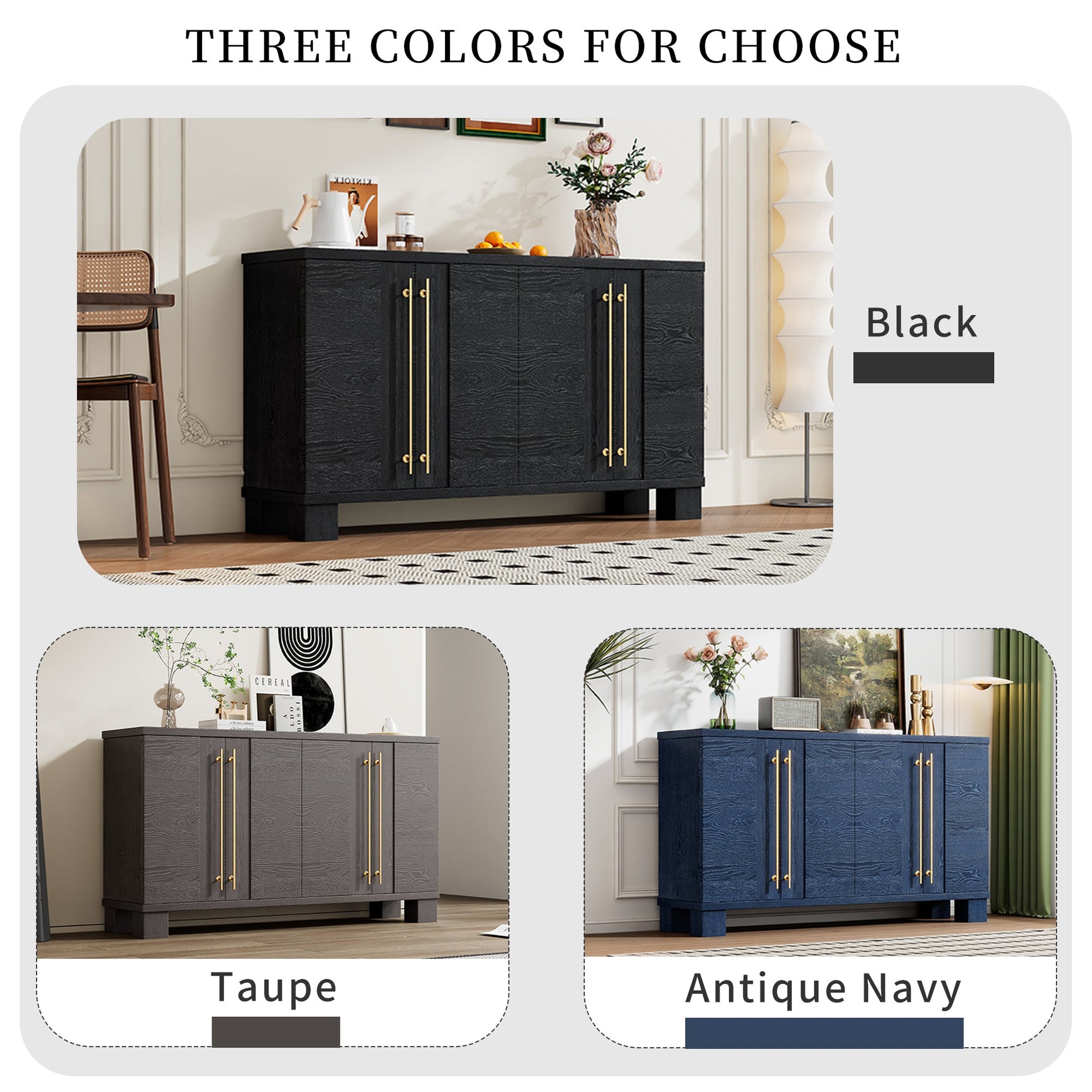 TREXM Sideboard Buffet Cabinet with Storage, Wood Sideboard with Adjustable Shelves and Gold Handles for Kitchen, Dining Room and Living Room (Black) - 1st Choice Furniture Direct