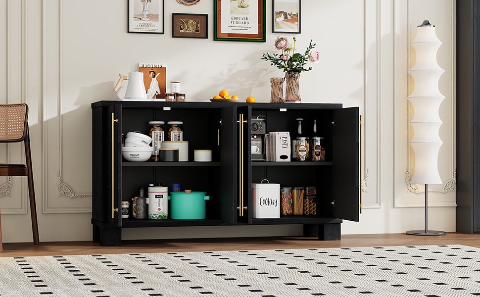 TREXM Sideboard Buffet Cabinet with Storage, Wood Sideboard with Adjustable Shelves and Gold Handles for Kitchen, Dining Room and Living Room (Black) - 1st Choice Furniture Direct