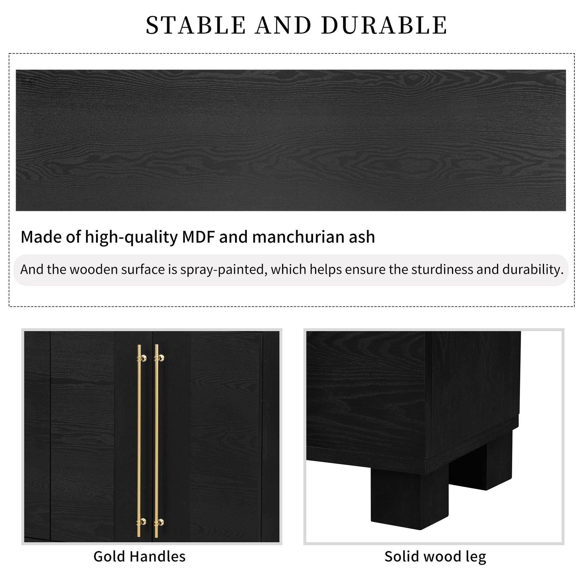 TREXM Sideboard Buffet Cabinet with Storage, Wood Sideboard with Adjustable Shelves and Gold Handles for Kitchen, Dining Room and Living Room (Black) - 1st Choice Furniture Direct
