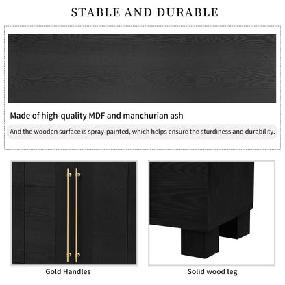 TREXM Sideboard Buffet Cabinet with Storage, Wood Sideboard with Adjustable Shelves and Gold Handles for Kitchen, Dining Room and Living Room (Black) - 1st Choice Furniture Direct