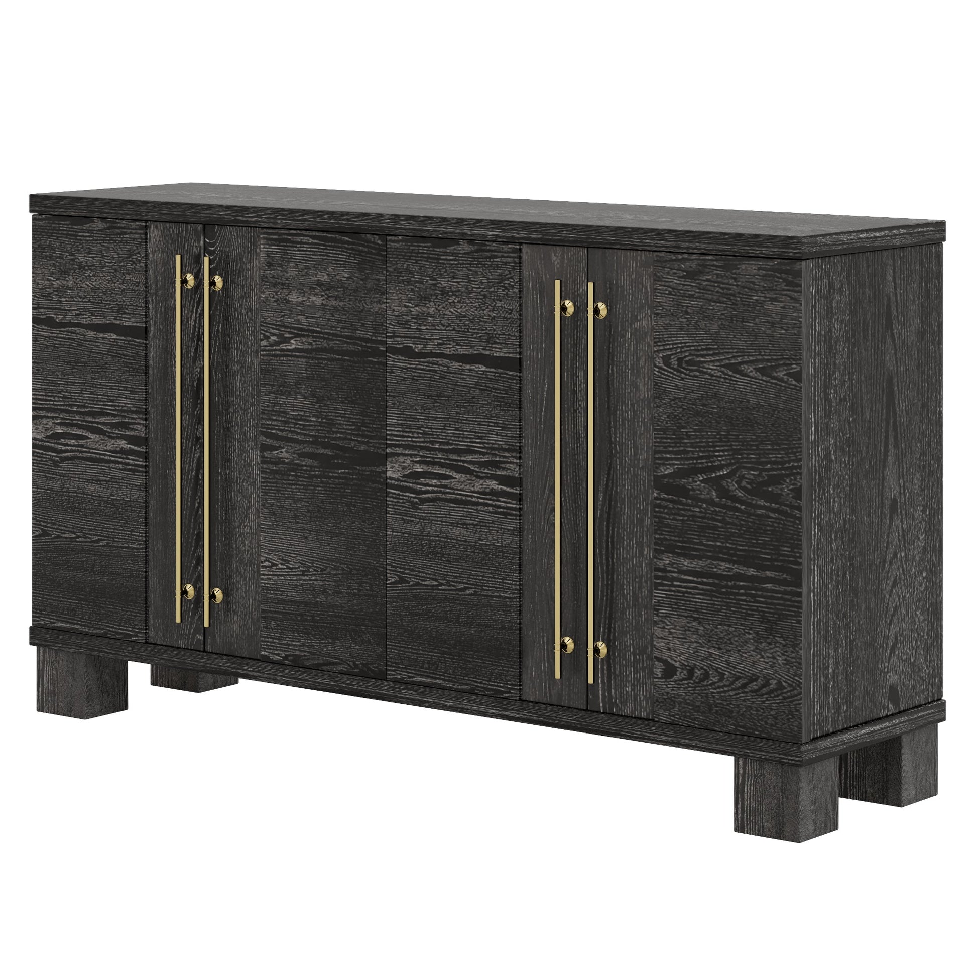TREXM Sideboard Buffet Cabinet with Storage, Wood Sideboard with Adjustable Shelves and Gold Handles for Kitchen, Dining Room and Living Room (Black) - 1st Choice Furniture Direct