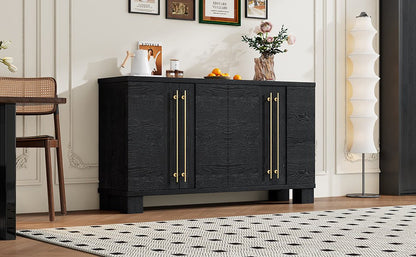 TREXM Sideboard Buffet Cabinet with Storage, Wood Sideboard with Adjustable Shelves and Gold Handles for Kitchen, Dining Room and Living Room (Black) - 1st Choice Furniture Direct