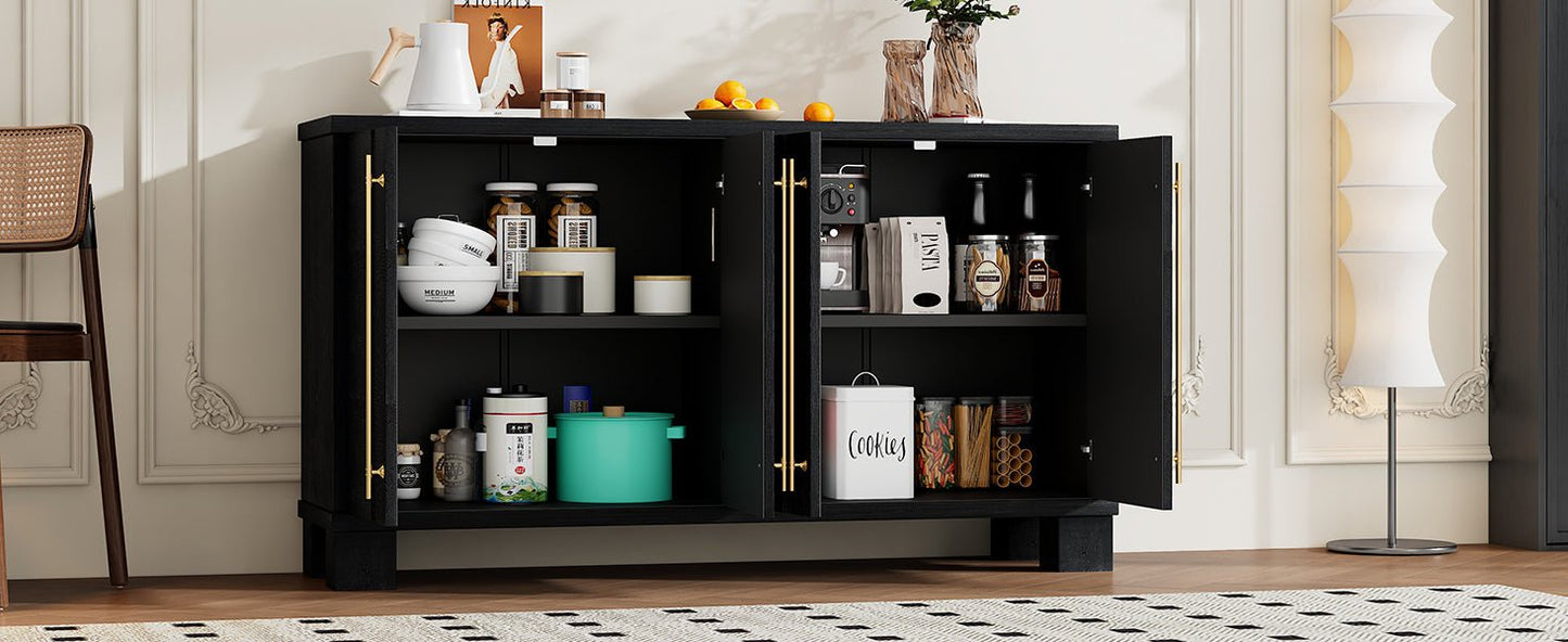TREXM Sideboard Buffet Cabinet with Storage, Wood Sideboard with Adjustable Shelves and Gold Handles for Kitchen, Dining Room and Living Room (Black) - 1st Choice Furniture Direct
