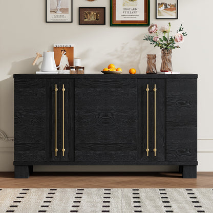 TREXM Sideboard Buffet Cabinet with Storage, Wood Sideboard with Adjustable Shelves and Gold Handles for Kitchen, Dining Room and Living Room (Black) - 1st Choice Furniture Direct