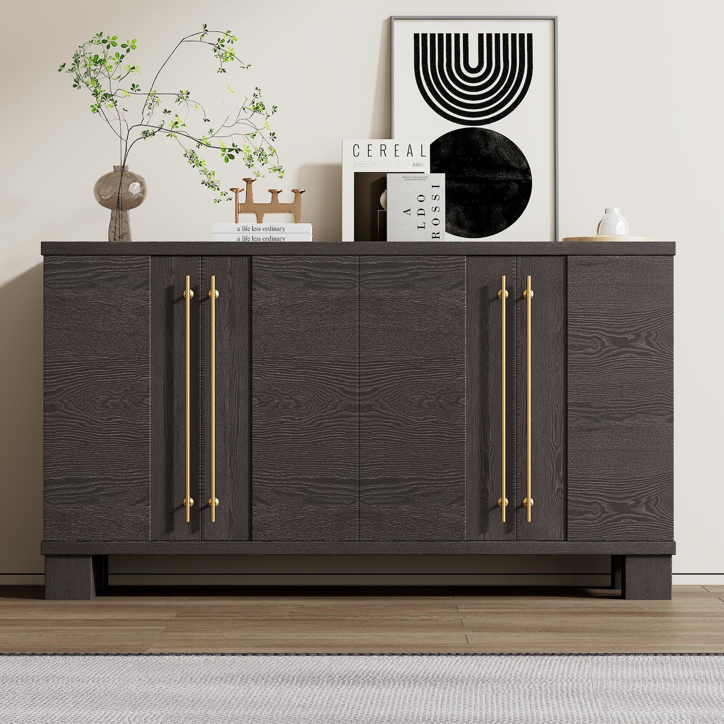 TREXM Sideboard Buffet Cabinet with Storage, Wood Sideboard with Adjustable Shelves and Gold Handles for Kitchen, Dining Room and Living Room (Taupe) - 1st Choice Furniture Direct