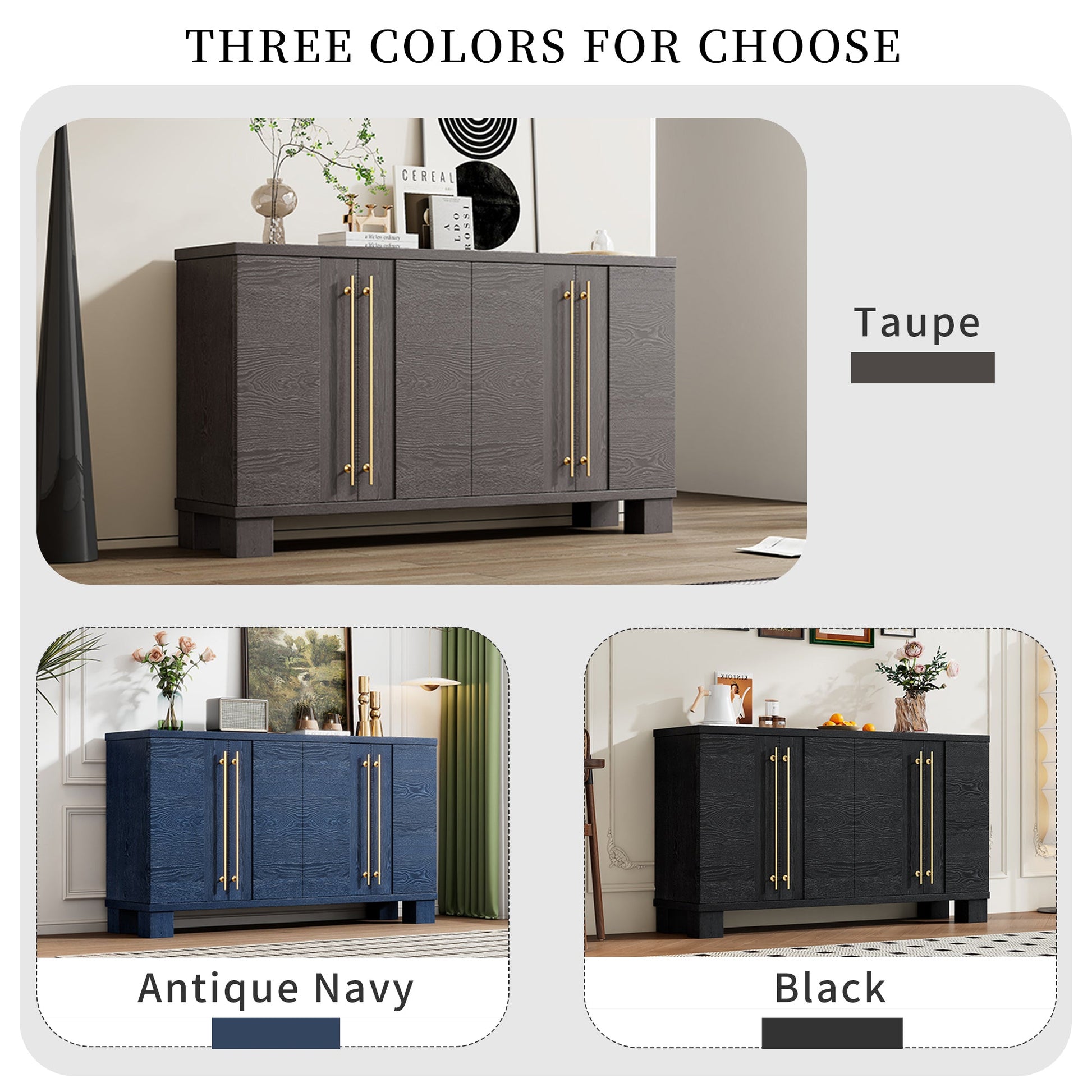 TREXM Sideboard Buffet Cabinet with Storage, Wood Sideboard with Adjustable Shelves and Gold Handles for Kitchen, Dining Room and Living Room (Taupe) - 1st Choice Furniture Direct