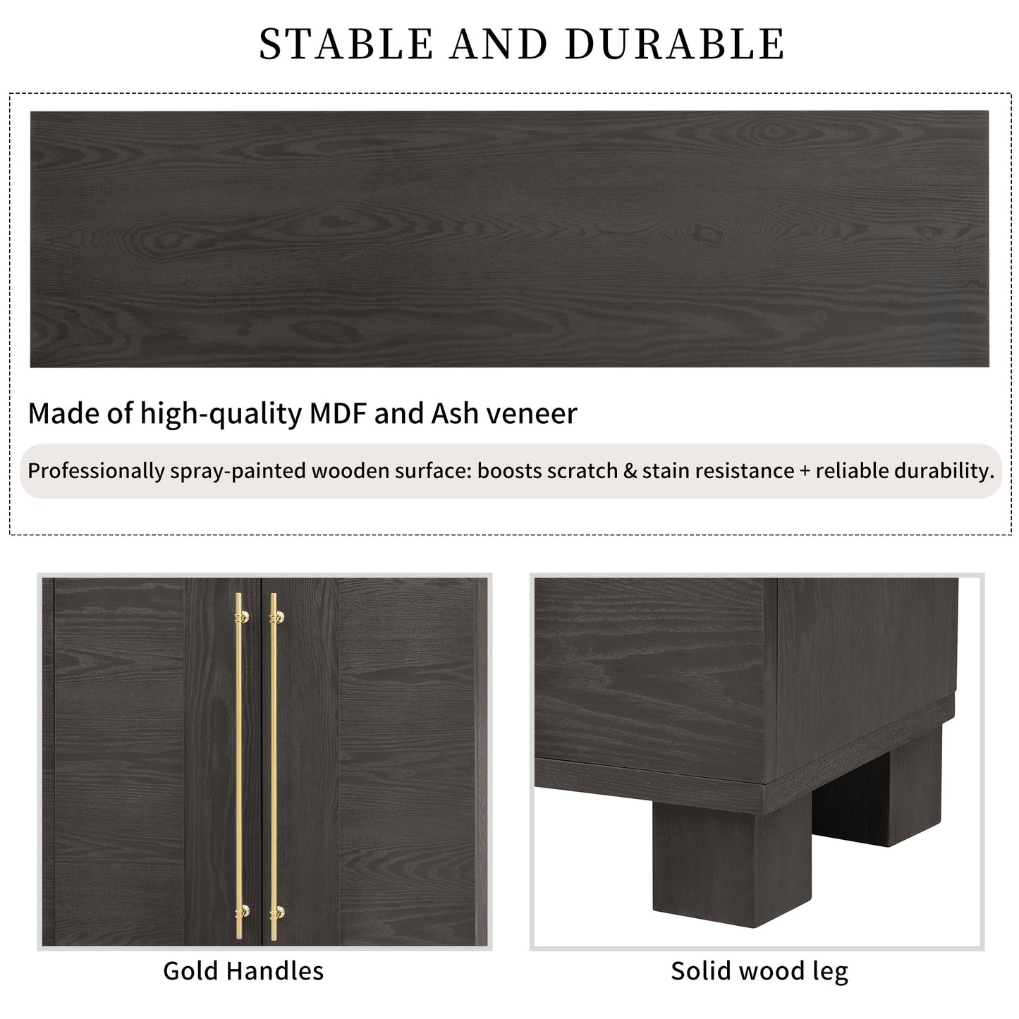 TREXM Sideboard Buffet Cabinet with Storage, Wood Sideboard with Adjustable Shelves and Gold Handles for Kitchen, Dining Room and Living Room (Taupe) - 1st Choice Furniture Direct