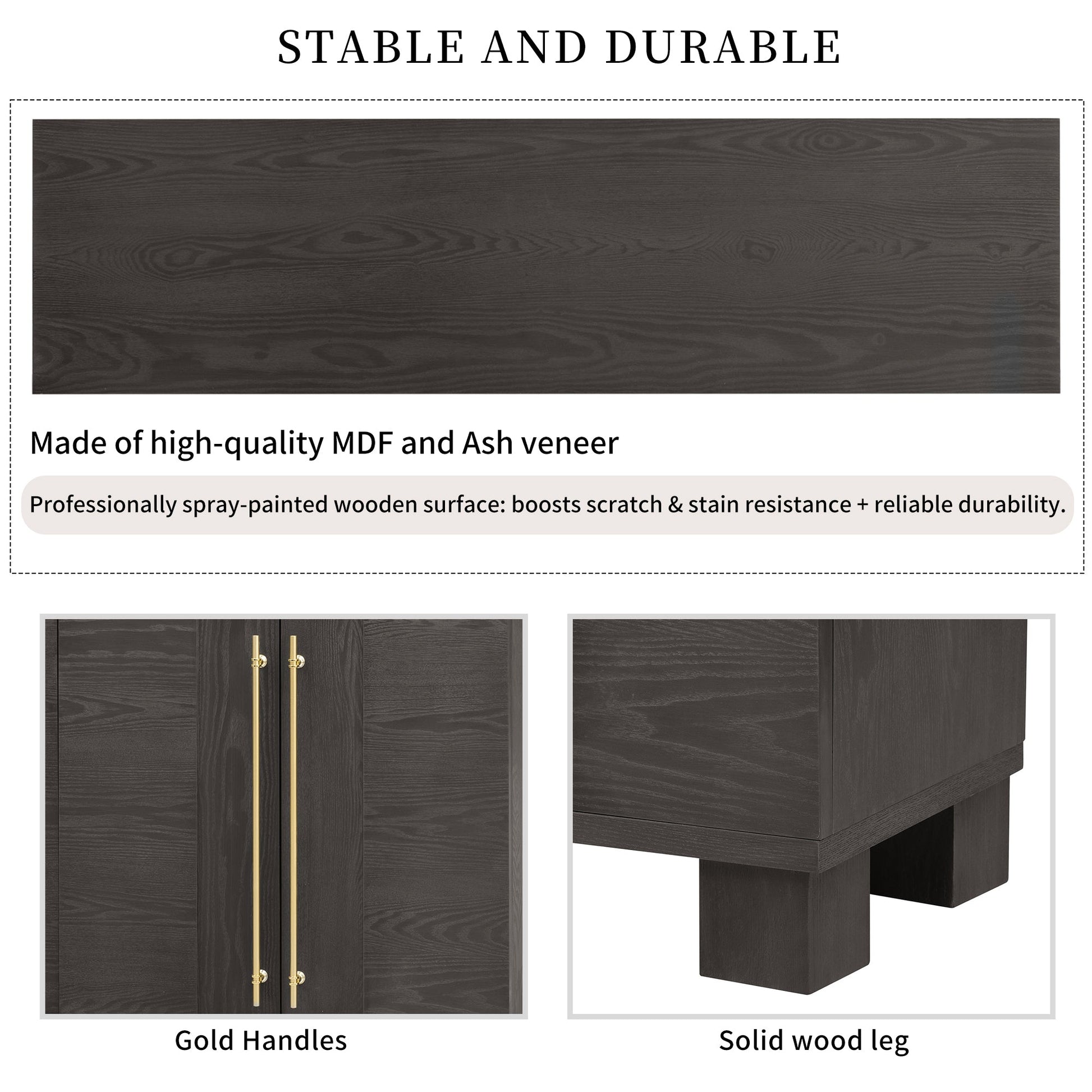 TREXM Sideboard Buffet Cabinet with Storage, Wood Sideboard with Adjustable Shelves and Gold Handles for Kitchen, Dining Room and Living Room (Taupe) - 1st Choice Furniture Direct