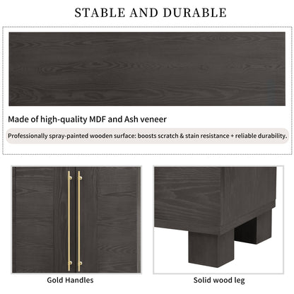 TREXM Sideboard Buffet Cabinet with Storage, Wood Sideboard with Adjustable Shelves and Gold Handles for Kitchen, Dining Room and Living Room (Taupe) - 1st Choice Furniture Direct