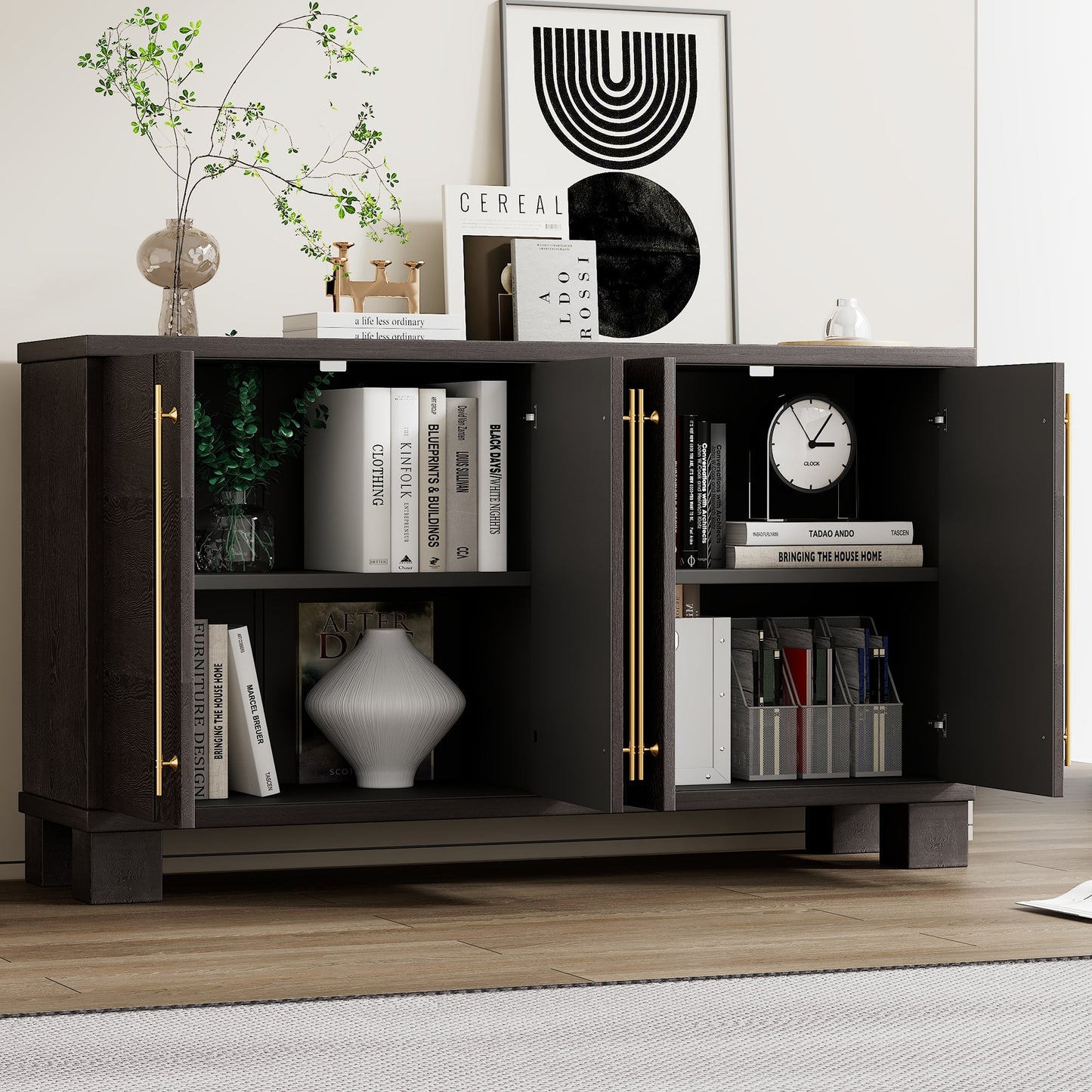 TREXM Sideboard Buffet Cabinet with Storage, Wood Sideboard with Adjustable Shelves and Gold Handles for Kitchen, Dining Room and Living Room (Taupe) - 1st Choice Furniture Direct