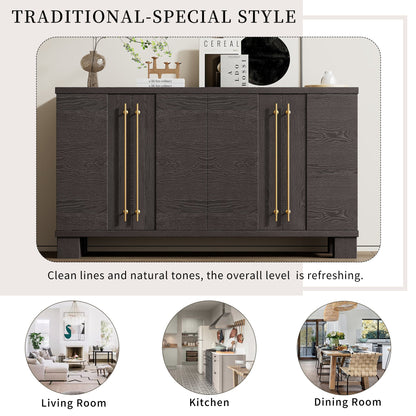 TREXM Sideboard Buffet Cabinet with Storage, Wood Sideboard with Adjustable Shelves and Gold Handles for Kitchen, Dining Room and Living Room (Taupe) - 1st Choice Furniture Direct