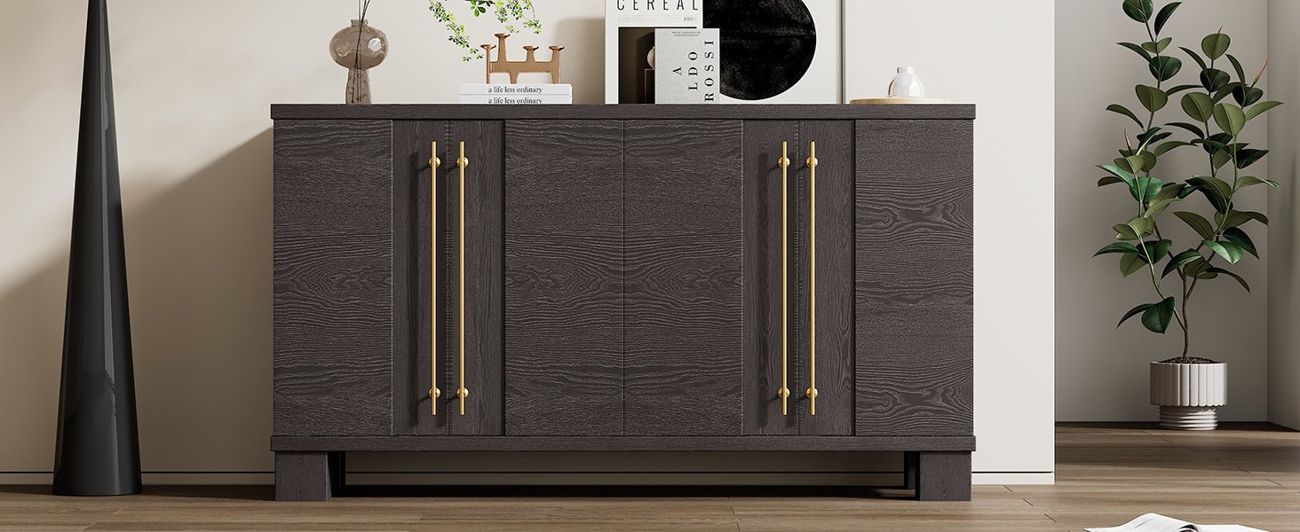 TREXM Sideboard Buffet Cabinet with Storage, Wood Sideboard with Adjustable Shelves and Gold Handles for Kitchen, Dining Room and Living Room (Taupe) - 1st Choice Furniture Direct