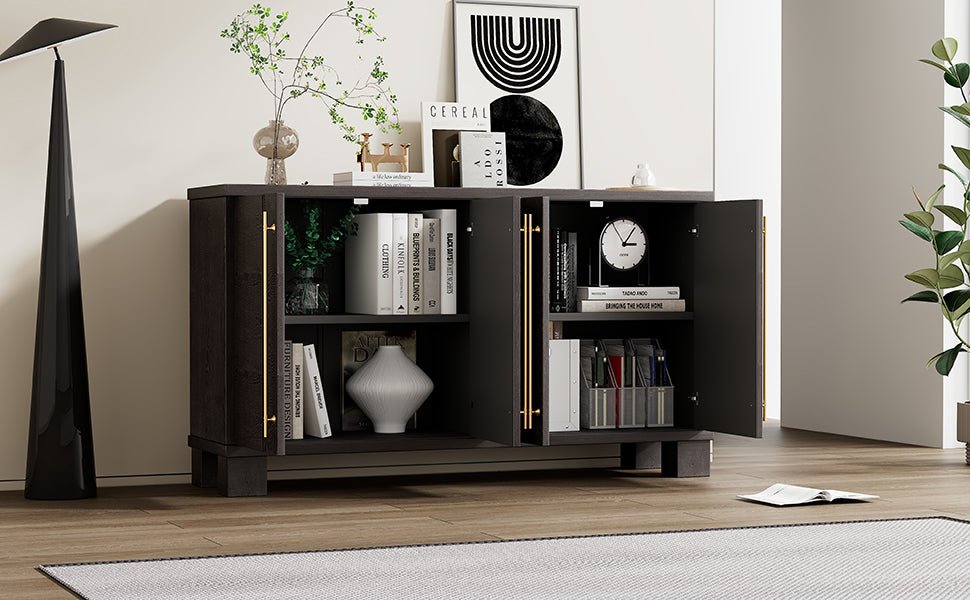 TREXM Sideboard Buffet Cabinet with Storage, Wood Sideboard with Adjustable Shelves and Gold Handles for Kitchen, Dining Room and Living Room (Taupe) - 1st Choice Furniture Direct