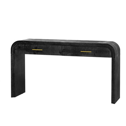 TREXM Unique Retro Silhouette Console Table with Open Style, Two Top Drawers for Entrance, Dinning Room, Living Room (Antique Black) - 1st Choice Furniture Direct