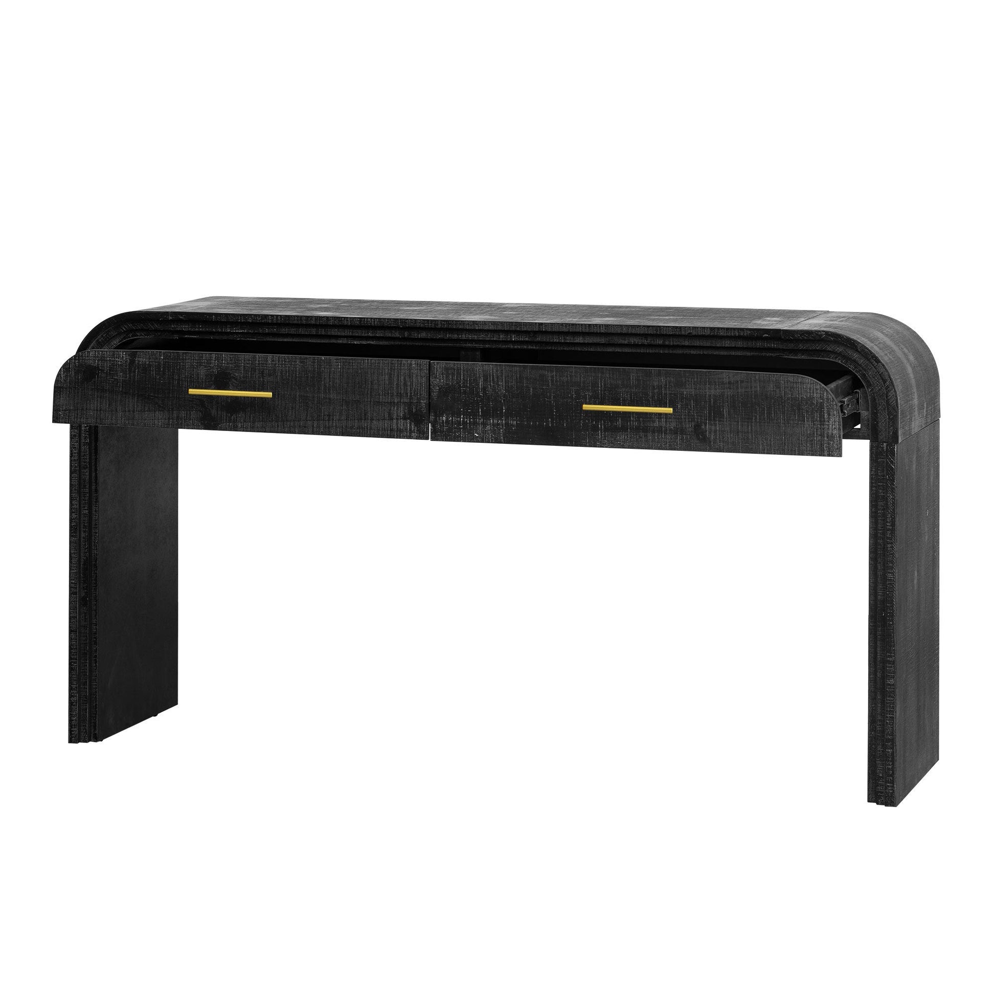 TREXM Unique Retro Silhouette Console Table with Open Style, Two Top Drawers for Entrance, Dinning Room, Living Room (Antique Black) - 1st Choice Furniture Direct