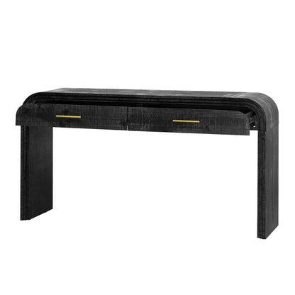 TREXM Unique Retro Silhouette Console Table with Open Style, Two Top Drawers for Entrance, Dinning Room, Living Room (Antique Black) - 1st Choice Furniture Direct