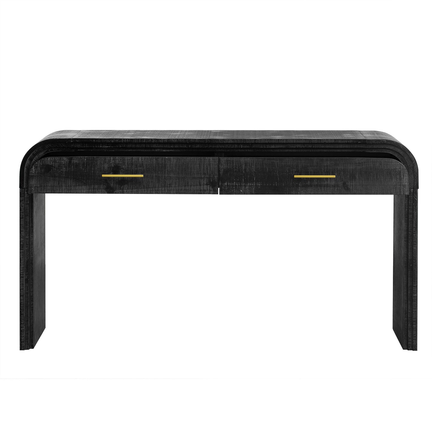 TREXM Unique Retro Silhouette Console Table with Open Style, Two Top Drawers for Entrance, Dinning Room, Living Room (Antique Black) - 1st Choice Furniture Direct
