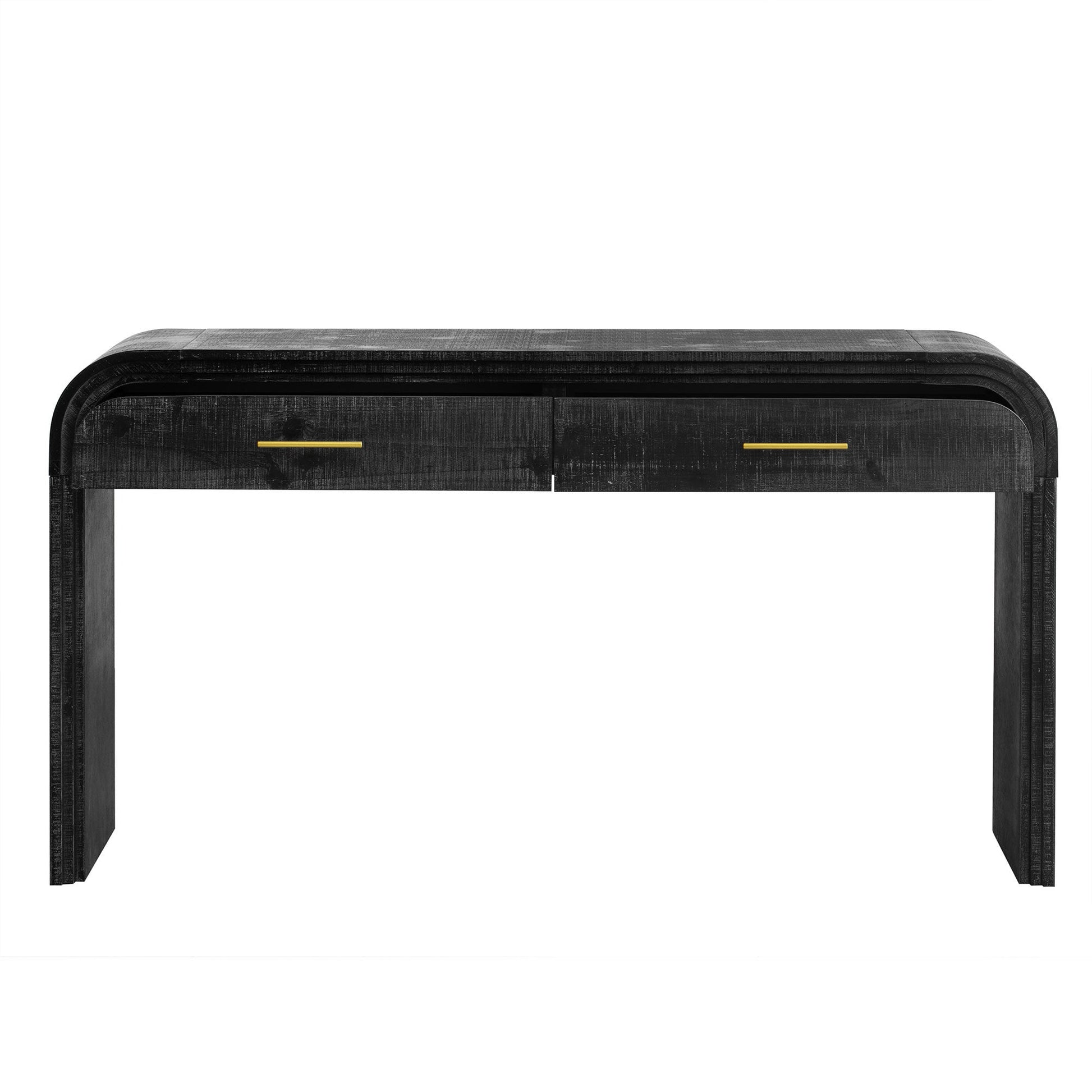 TREXM Unique Retro Silhouette Console Table with Open Style, Two Top Drawers for Entrance, Dinning Room, Living Room (Antique Black) - 1st Choice Furniture Direct