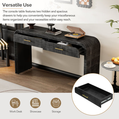 TREXM Unique Retro Silhouette Console Table with Open Style, Two Top Drawers for Entrance, Dinning Room, Living Room (Antique Black) - 1st Choice Furniture Direct