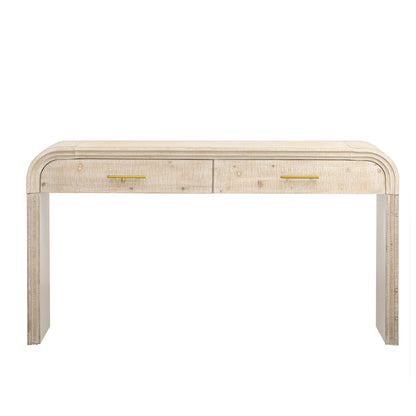 TREXM Unique Retro Silhouette Console Table with Open Style, Two Top Drawers for Entrance, Dinning Room, Living Room (Natural Wood Wash) - 1st Choice Furniture Direct