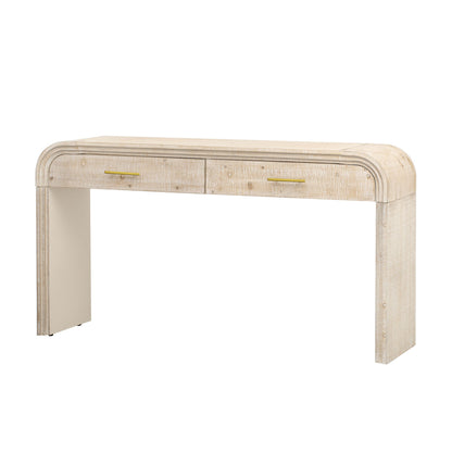 TREXM Unique Retro Silhouette Console Table with Open Style, Two Top Drawers for Entrance, Dinning Room, Living Room (Natural Wood Wash) - 1st Choice Furniture Direct