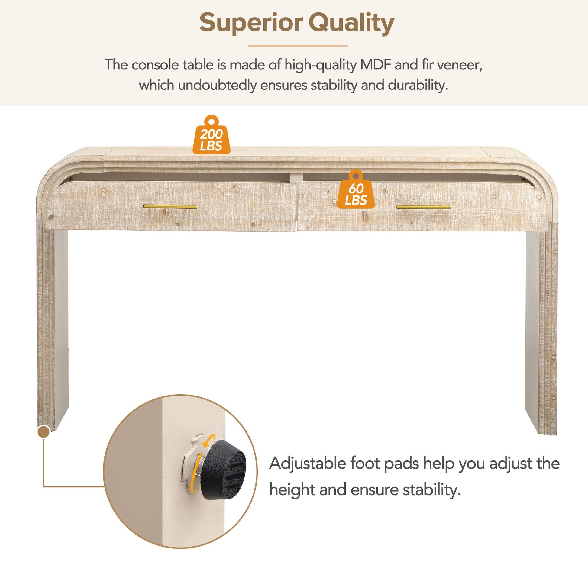 TREXM Unique Retro Silhouette Console Table with Open Style, Two Top Drawers for Entrance, Dinning Room, Living Room (Natural Wood Wash) - 1st Choice Furniture Direct