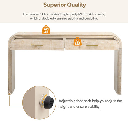 TREXM Unique Retro Silhouette Console Table with Open Style, Two Top Drawers for Entrance, Dinning Room, Living Room (Natural Wood Wash) - 1st Choice Furniture Direct